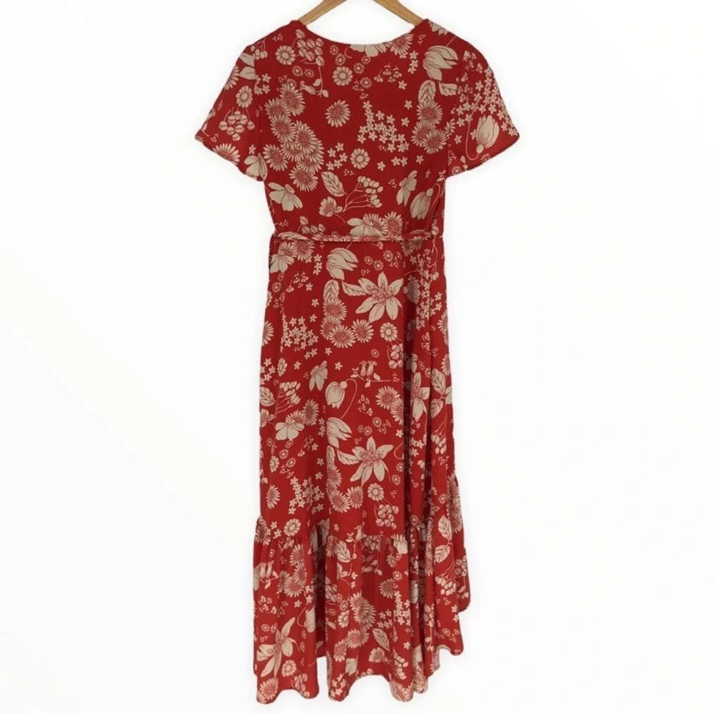 NWT Urban Outfitters Daphne Red / Orange Floral Midi Ruffle Wrap Dress Medium M - Picture 5 of 12